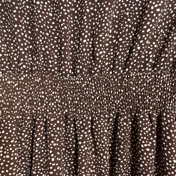 Women's Dalmatian Print Split Thigh Dress Brown and Dot White Size M - Picture 5 of 13